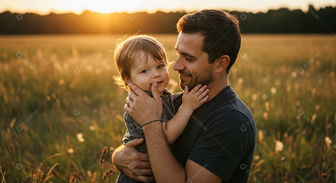 Lindos pai e filho ao ar livre sob um lindo jardim
