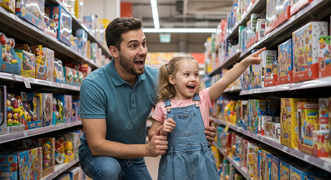 Pai e filha fazendo compras sob um supermecado