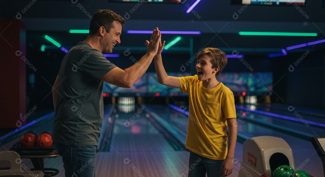Lindo pai e filho jogando boliche