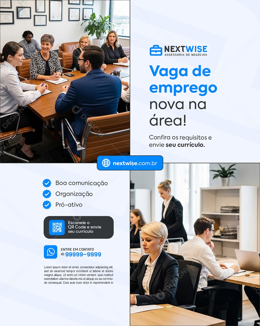 Assessoria De Negócios Vaga de Emprego Nova na Área Social Media PSD Editável