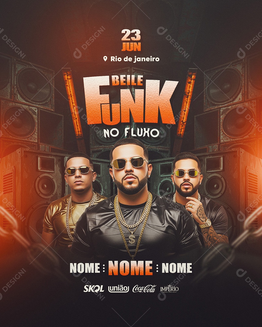 Flyer Baile Funk No Fluxo Social Media Feed PSD Editável