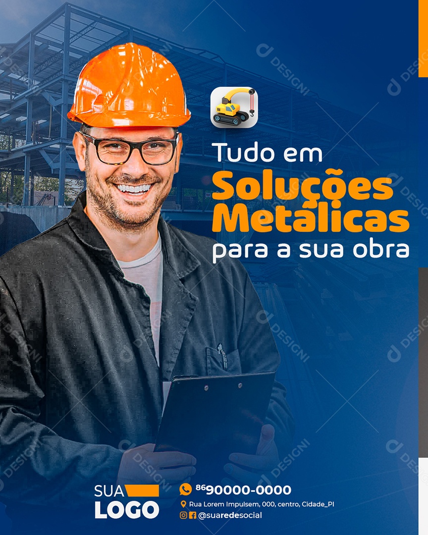Tudo Em Soluções Metálicas Para a Sua Obra Social Media PSD Editável