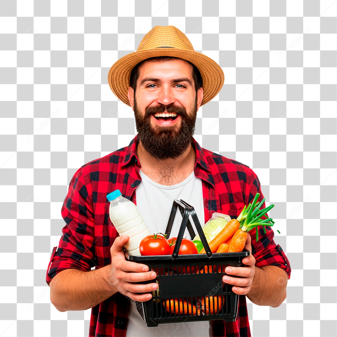 Fazendeiro com Cesta de Verduras PNG Transparente