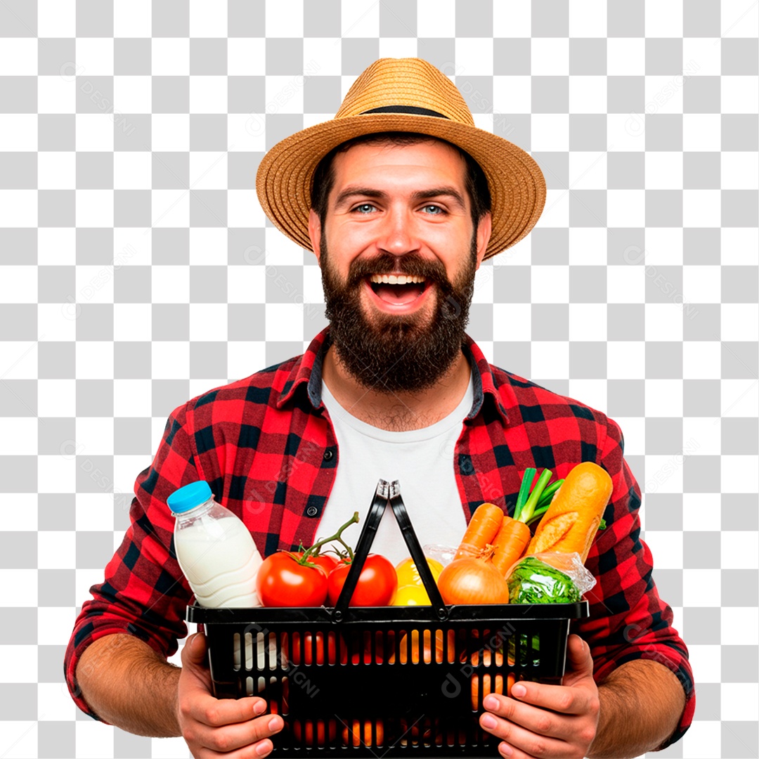 Fazendeiro com Cesta de Verduras PNG Transparente