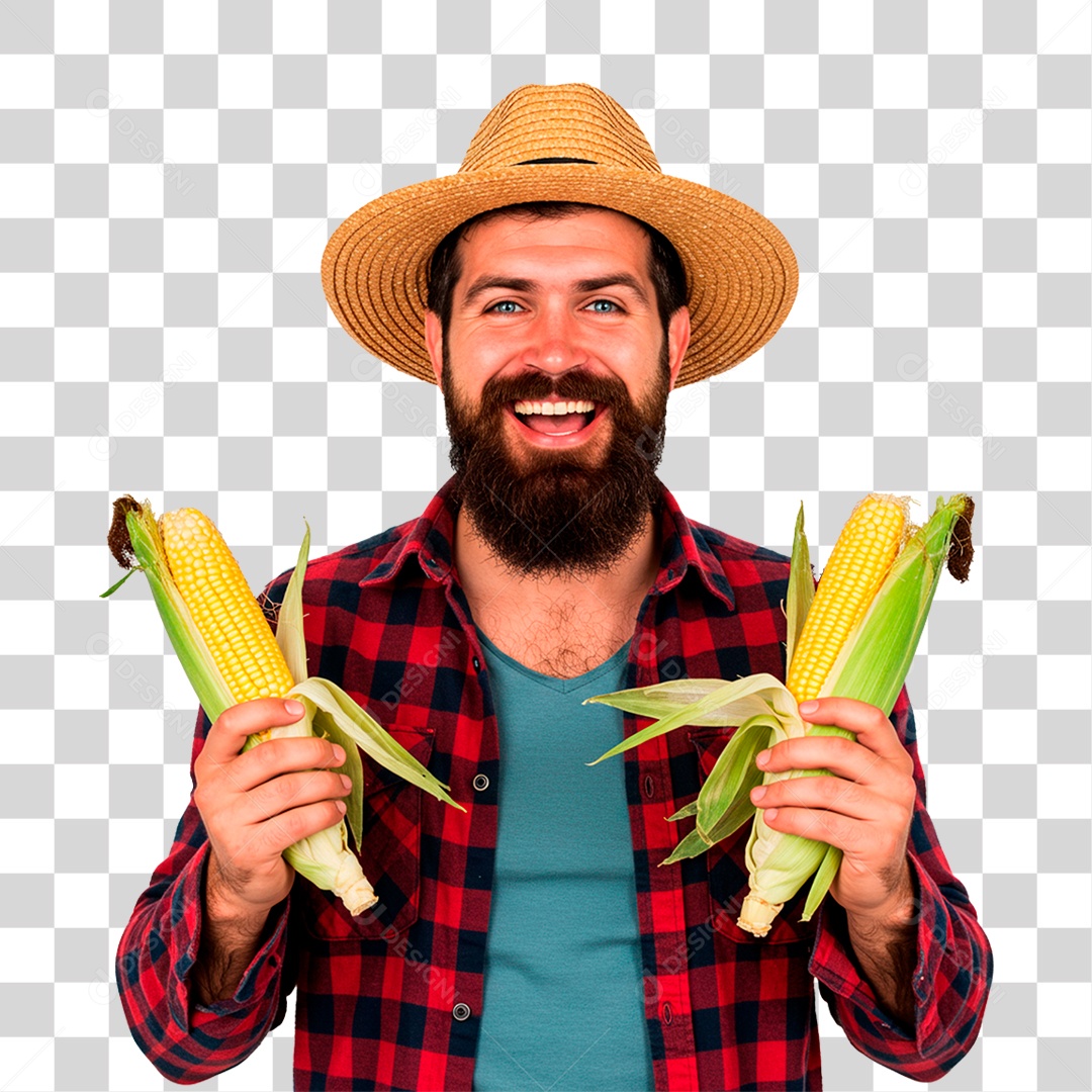 Fazendeiro com Milho Verde PNG Transparente