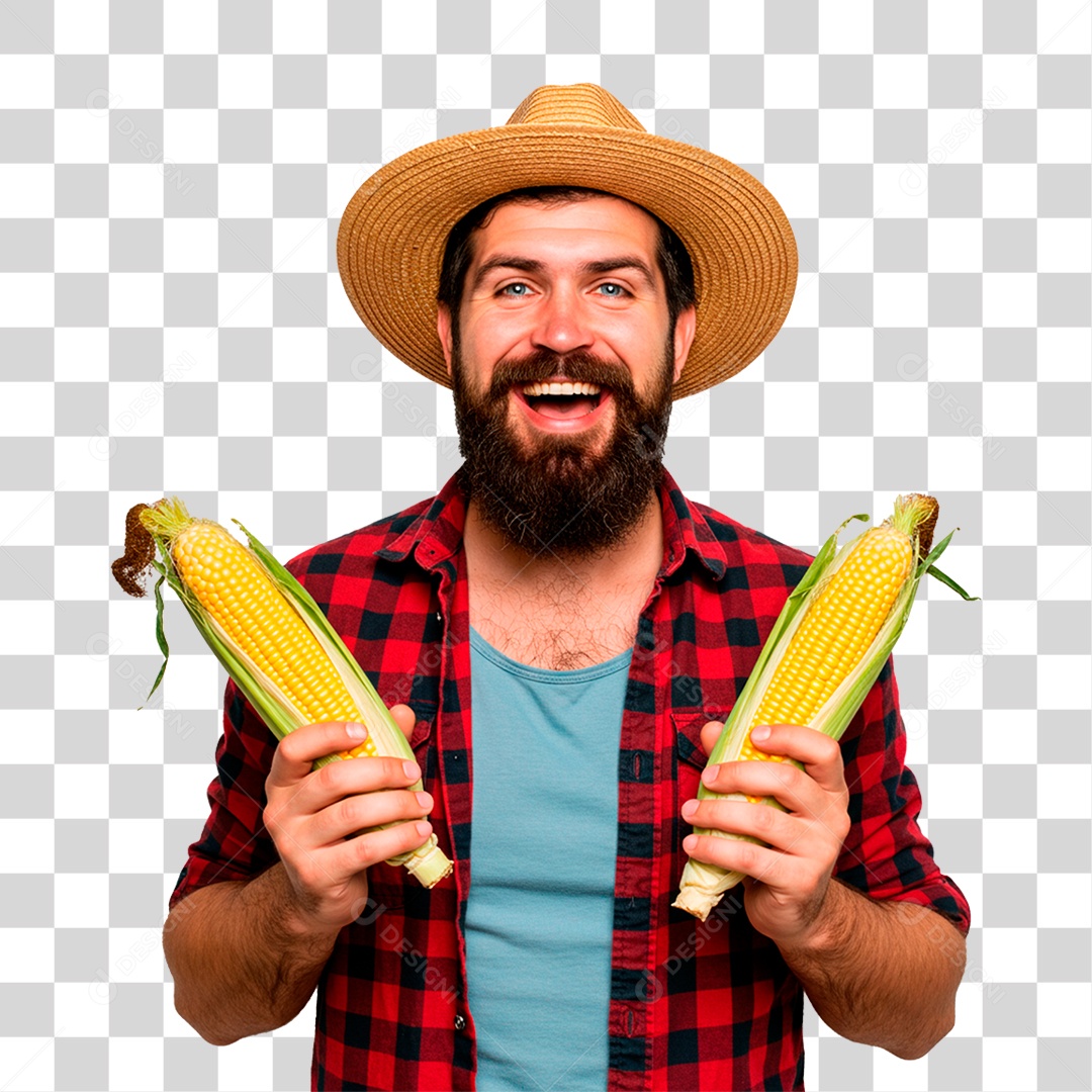 Fazendeiro com Milho Verde PNG Transparente