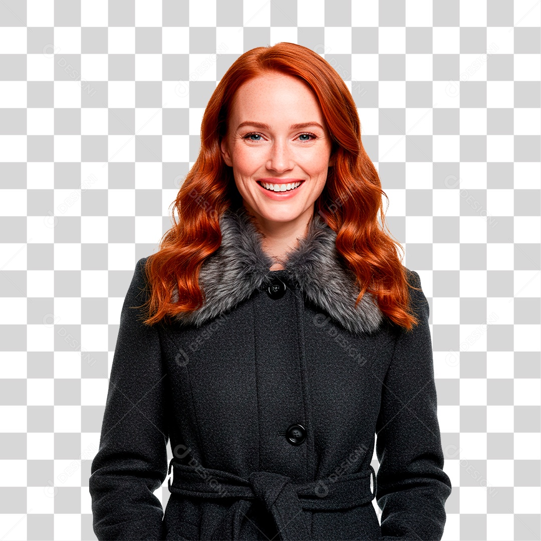 Mulher com Casaco de Frio PNG Transparente