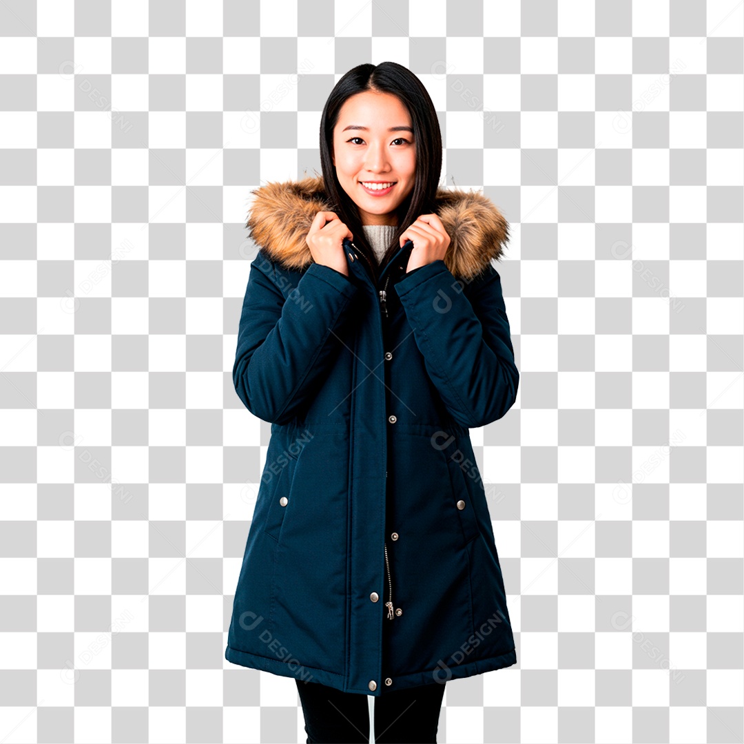 Mulher com Casaco de Frio PNG Transparente