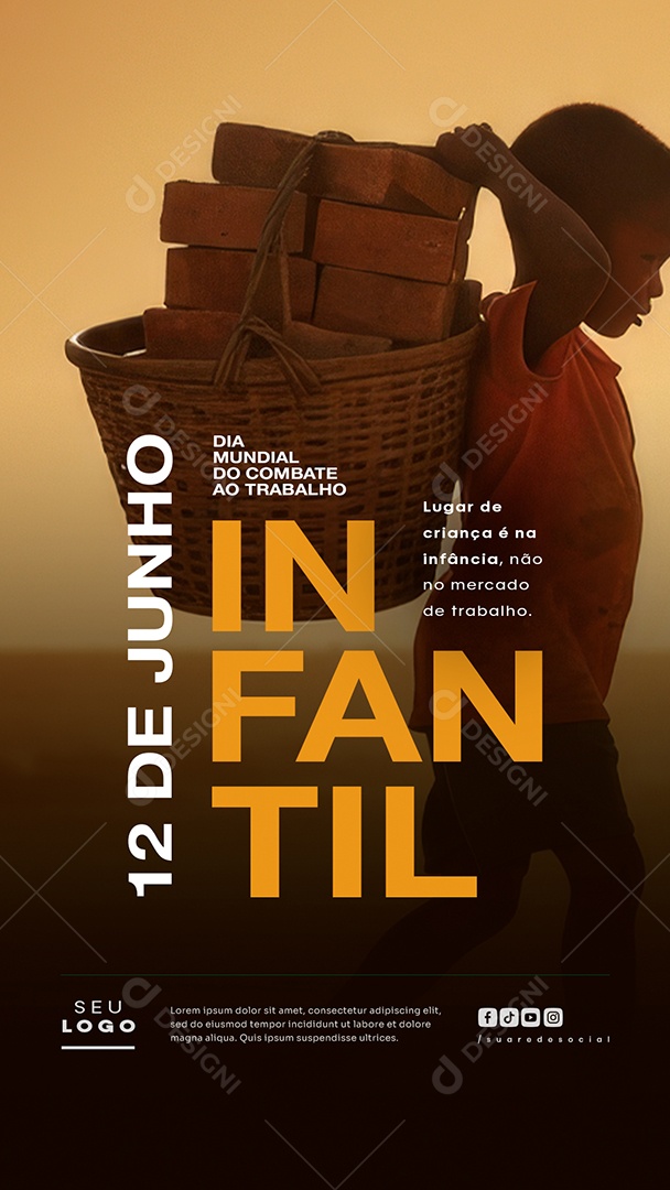 Story Dia Mundial De Combate Ao Trabalho Infantil 12 de Junho Social Media PSD Editável