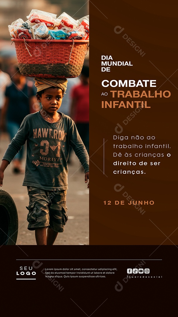 Story Dia Mundial De Combate Ao Trabalho Infantil 12 de Junho Social Media PSD Editável