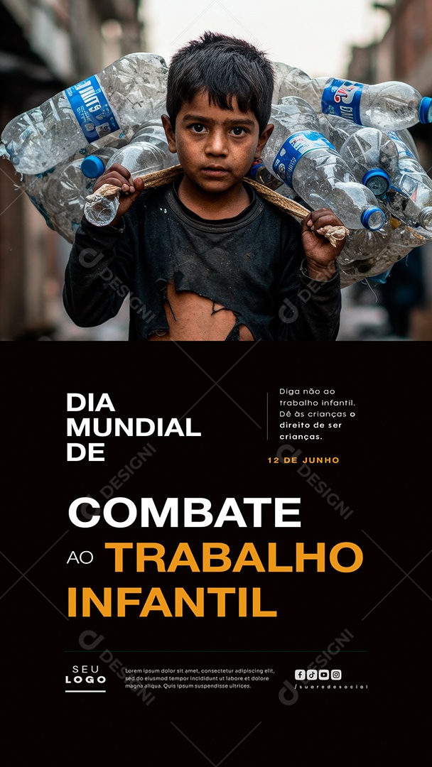 Story Dia Mundial De Combate Ao Trabalho Infantil 12 de Junho Social Media PSD Editável