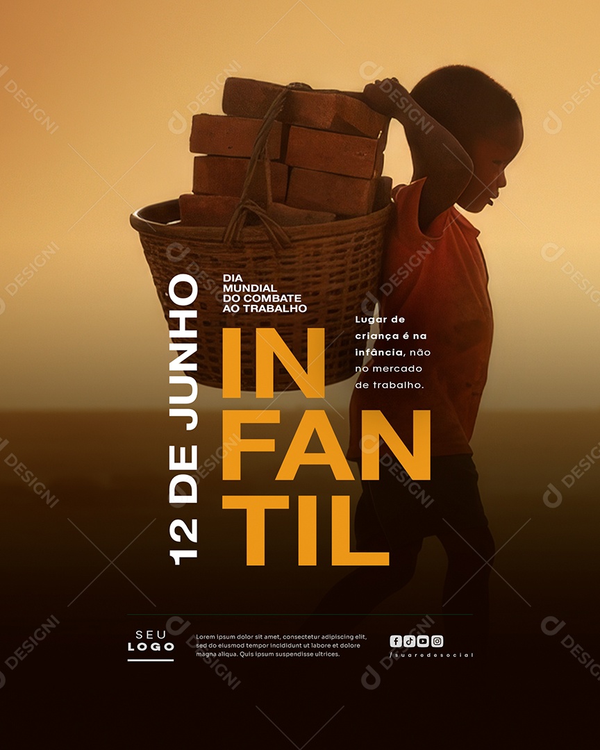 Dia Mundial De Combate Ao Trabalho Infantil 12 de Junho Social Media PSD Editável
