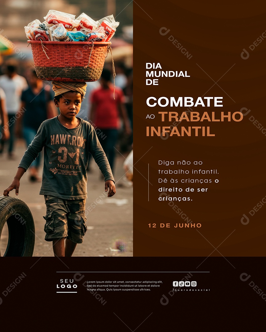 Dia Mundial De Combate Ao Trabalho Infantil 12 de Junho Social Media PSD Editável