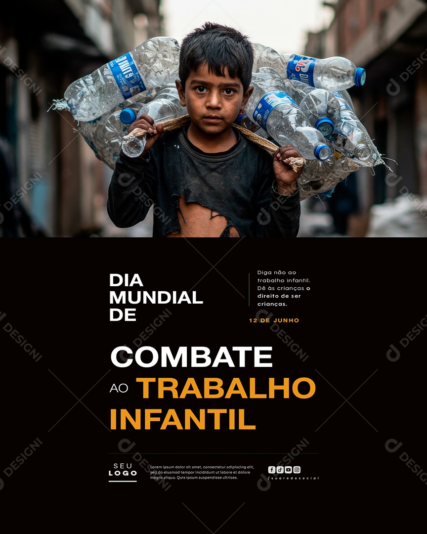 Dia Mundial De Combate Ao Trabalho Infantil 12 de Junho Social Media PSD Editável