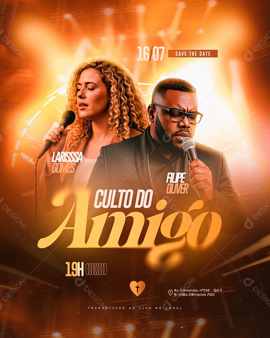 Flyer Gospel Culto Do Amigo Social Media PSD Editável