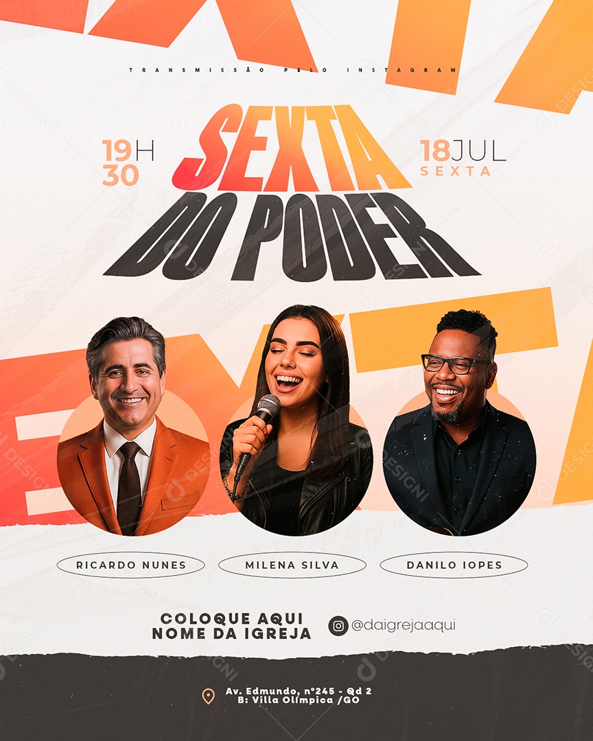 Flyer Gospel Sexta Do Poder Social Media PSD Editável