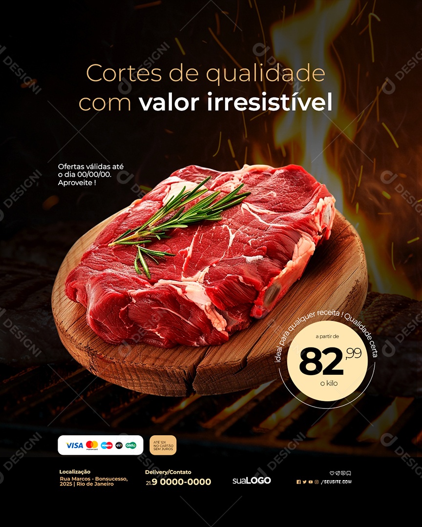 Açougue Cortes de Qualidade com Valor Irresistível Social Media PSD Editável