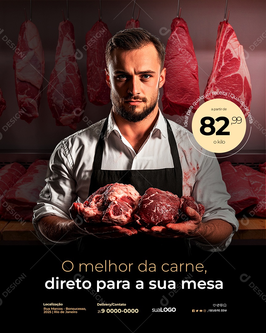 Açougue O Melhor da Carne Direto Para a Sua Mesa Social Media PSD Editável