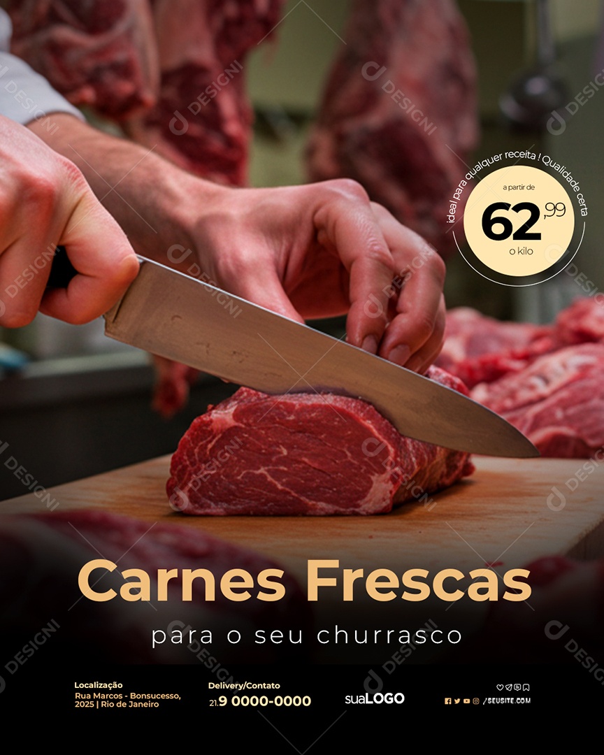Açougue Carnes Frescas Para O Seu Churrasco Social Media PSD Editável