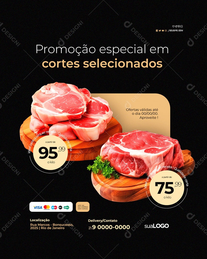 Açougue Promoção Especial em Cortes Selecionados Social Media PSD Editável