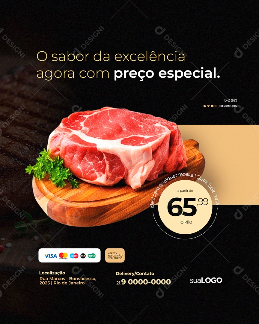 Açougue O Sabor da Excelência Agora com Preço Especial Social Media PSD Editável