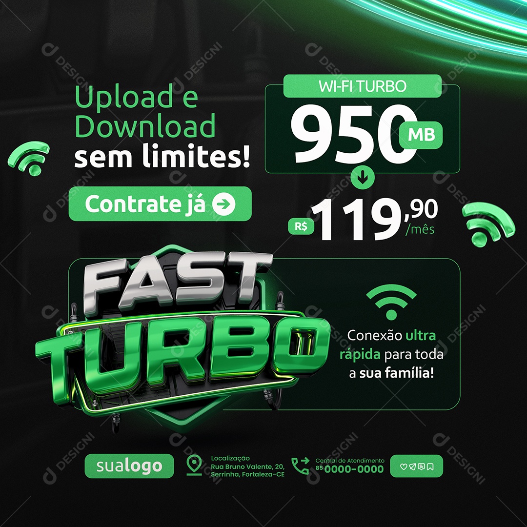 Fast Turbo Internet Upload e Dowload Sem Limtes Social Media PSD Editável