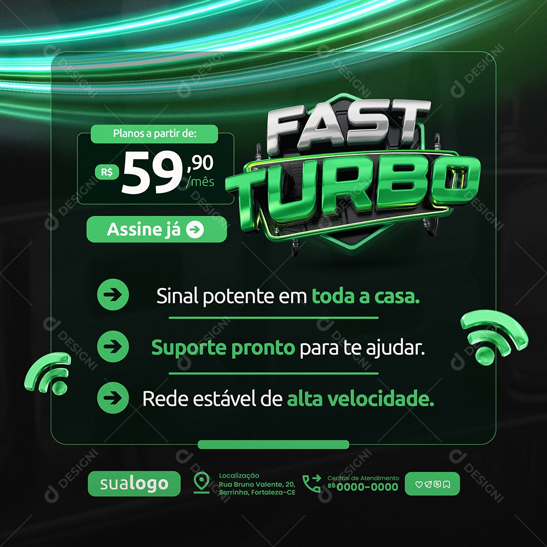 Fast Turbo Internet Planos Assine Já Social Media PSD Editável