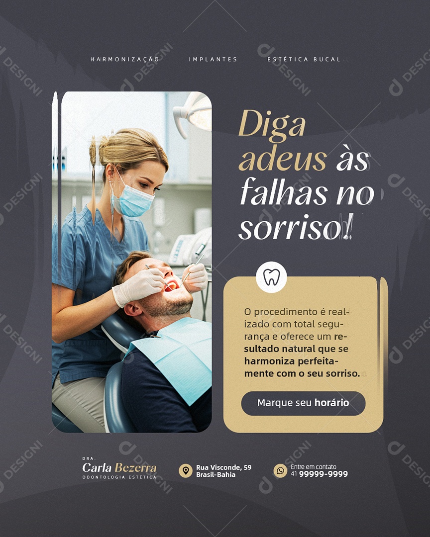 Clínica Odontológica Diga Adeus às Falhas no Sorriso Social Media PSD Editável
