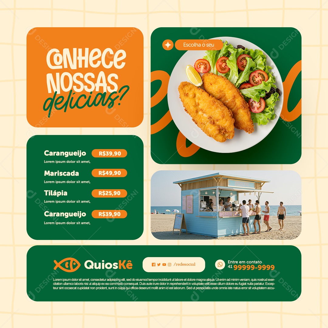 Quiosque Praia Conhece Nossas Delícias Social Media PSD Editável