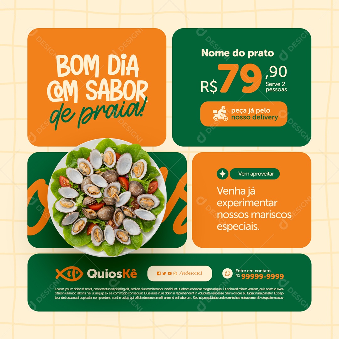 Quiosque Praia Bom Dia Com Sabor de Praia Social Media PSD Editável