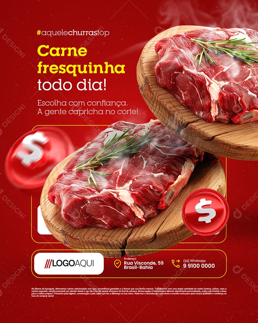 Açougue Carne Fresquinha Todo Dia Social Media PSD Editável