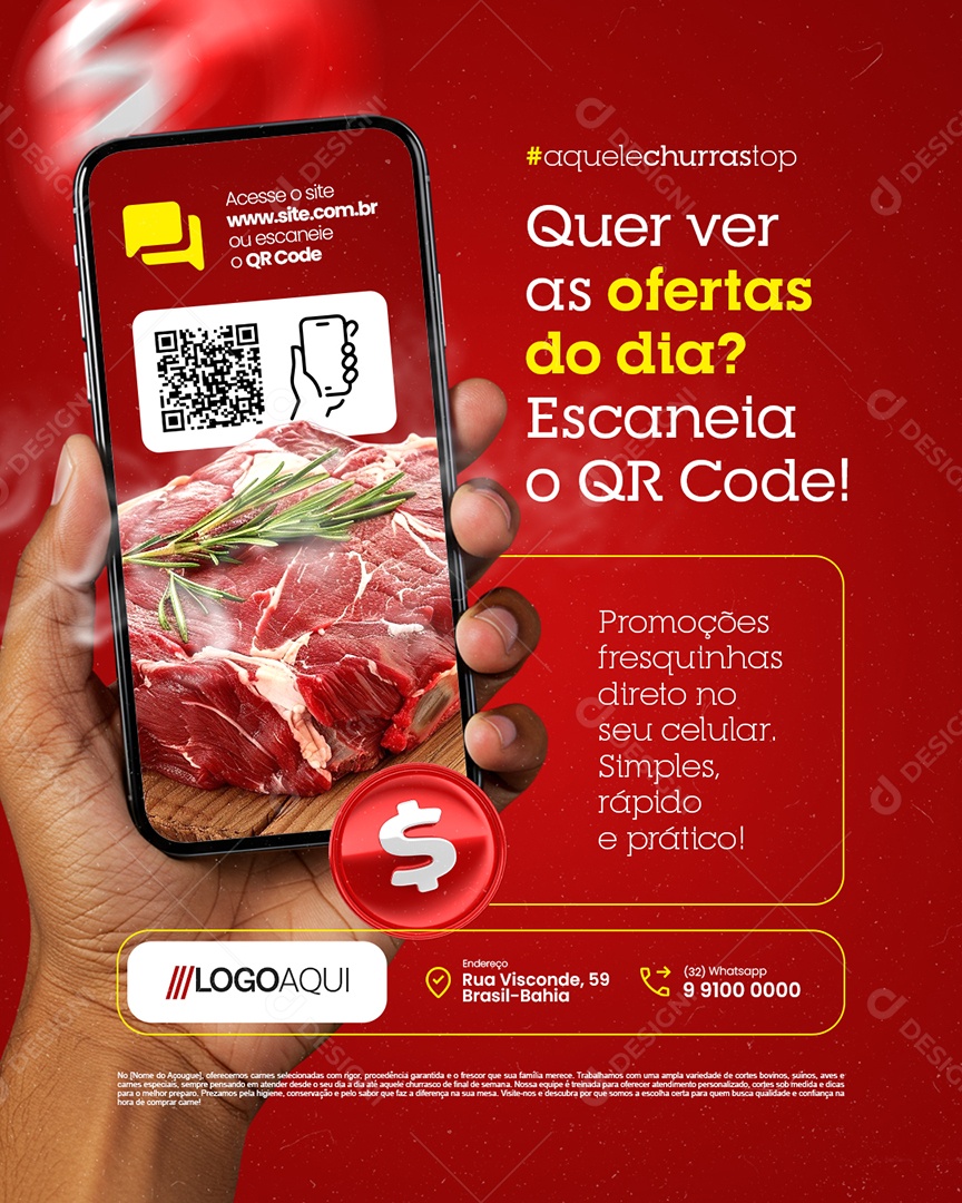 Açougue Quer Ver as Ofertas do Dia Social Media PSD Editável