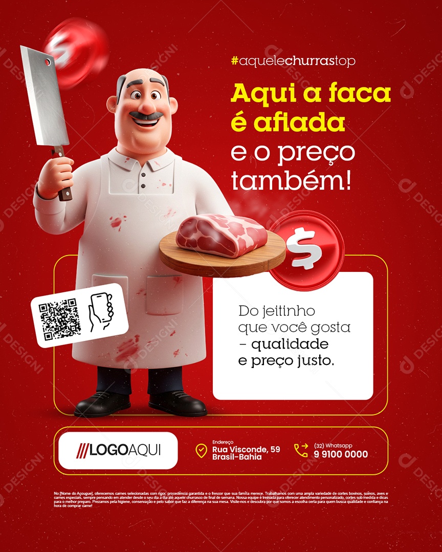 Açougue Aqui a Faca é Afiada Social Media PSD Editável