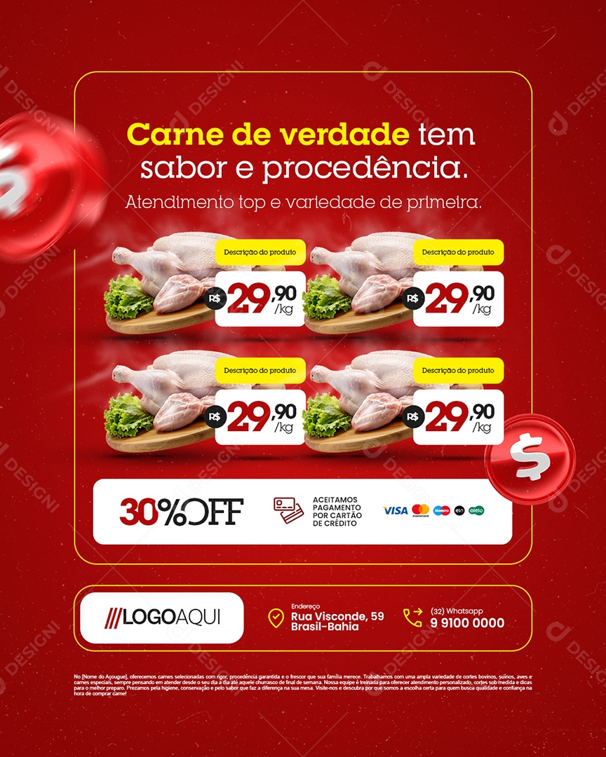 Açougue Carne de Verdade Frango Social Media PSD Editável