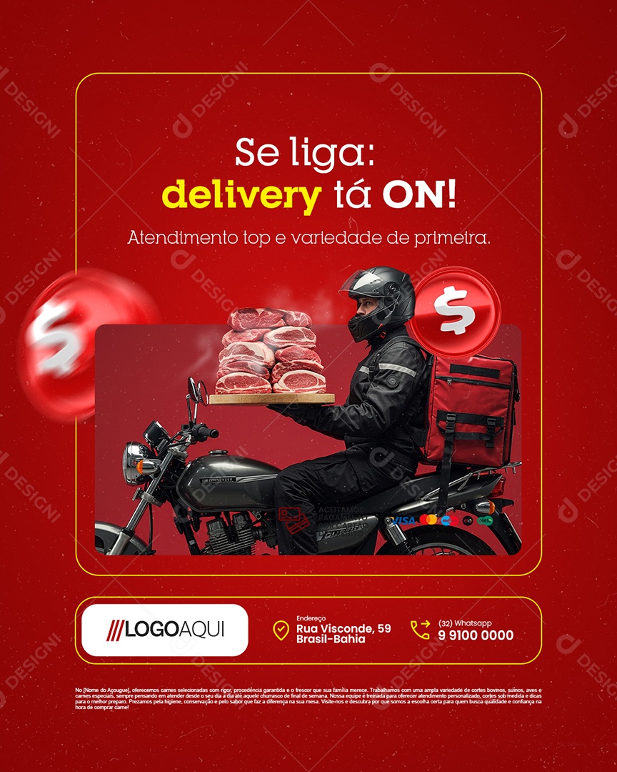 Açougue Se Liga Delivery Tá On Social Media PSD Editável