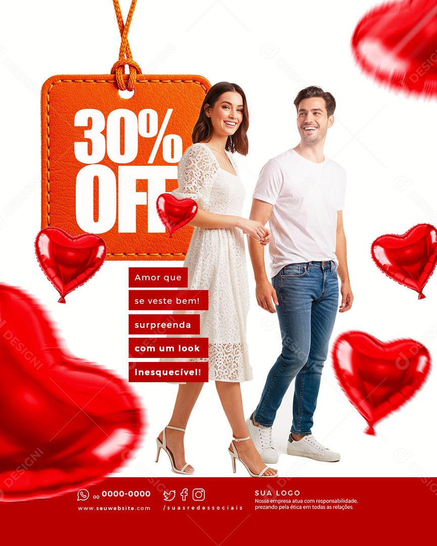 Dia Dos Namorados 30% Off Social Media PSD Editável