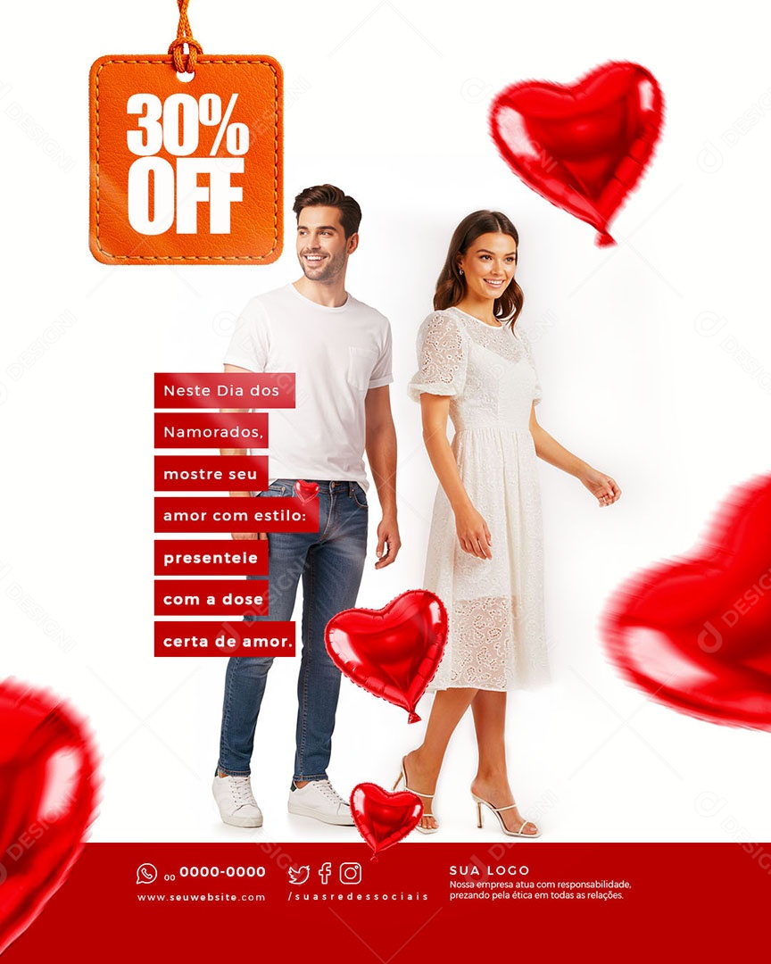 Dia Dos Namorados 30% Off Social Media PSD Editável