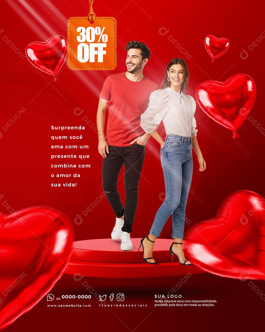 Dia Dos Namorados 30% Off Social Media PSD Editável