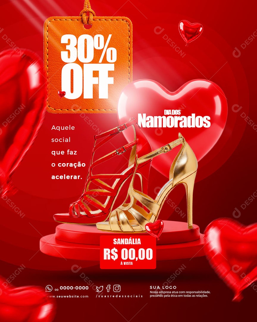 Dia Dos Namorados 30% Off Social Media PSD Editável