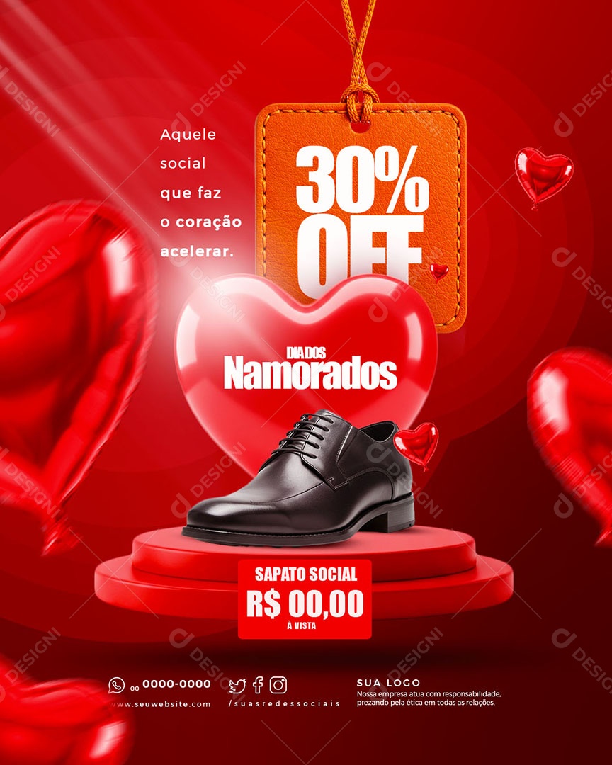 Dia Dos Namorados 30% Off Social Media PSD Editável