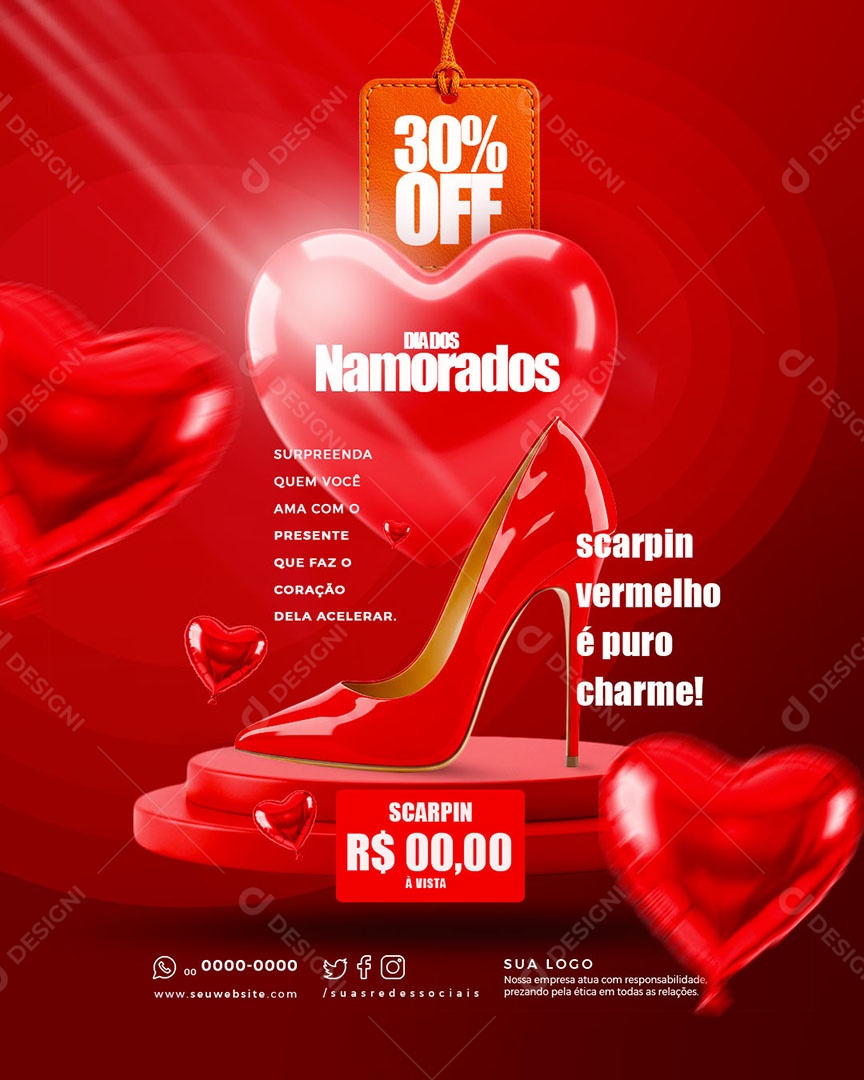 Dia Dos Namorados 30% Off Social Media PSD Editável