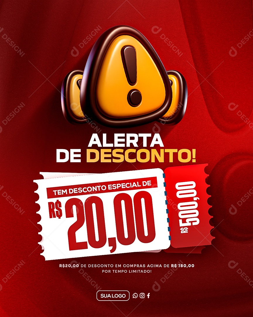 Alerta de Cupom de Desconto Social Media PSD Editável