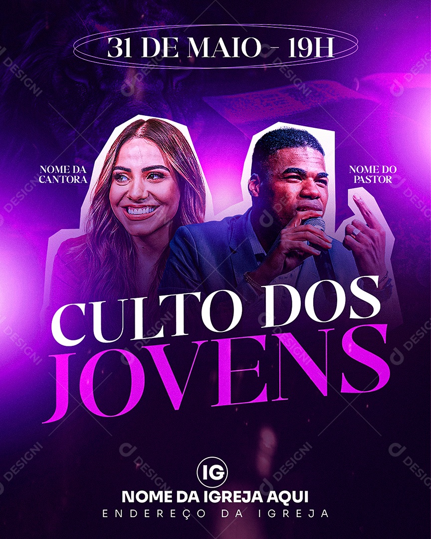 Flyer Culto de Jovens Gospel Social Media PSD Editável