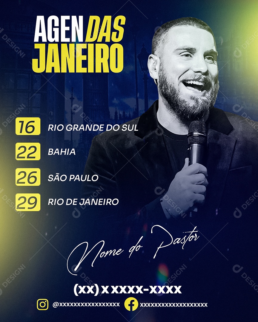 Flyer de Agendas Janeiro Gospel Social Media PSD Editável