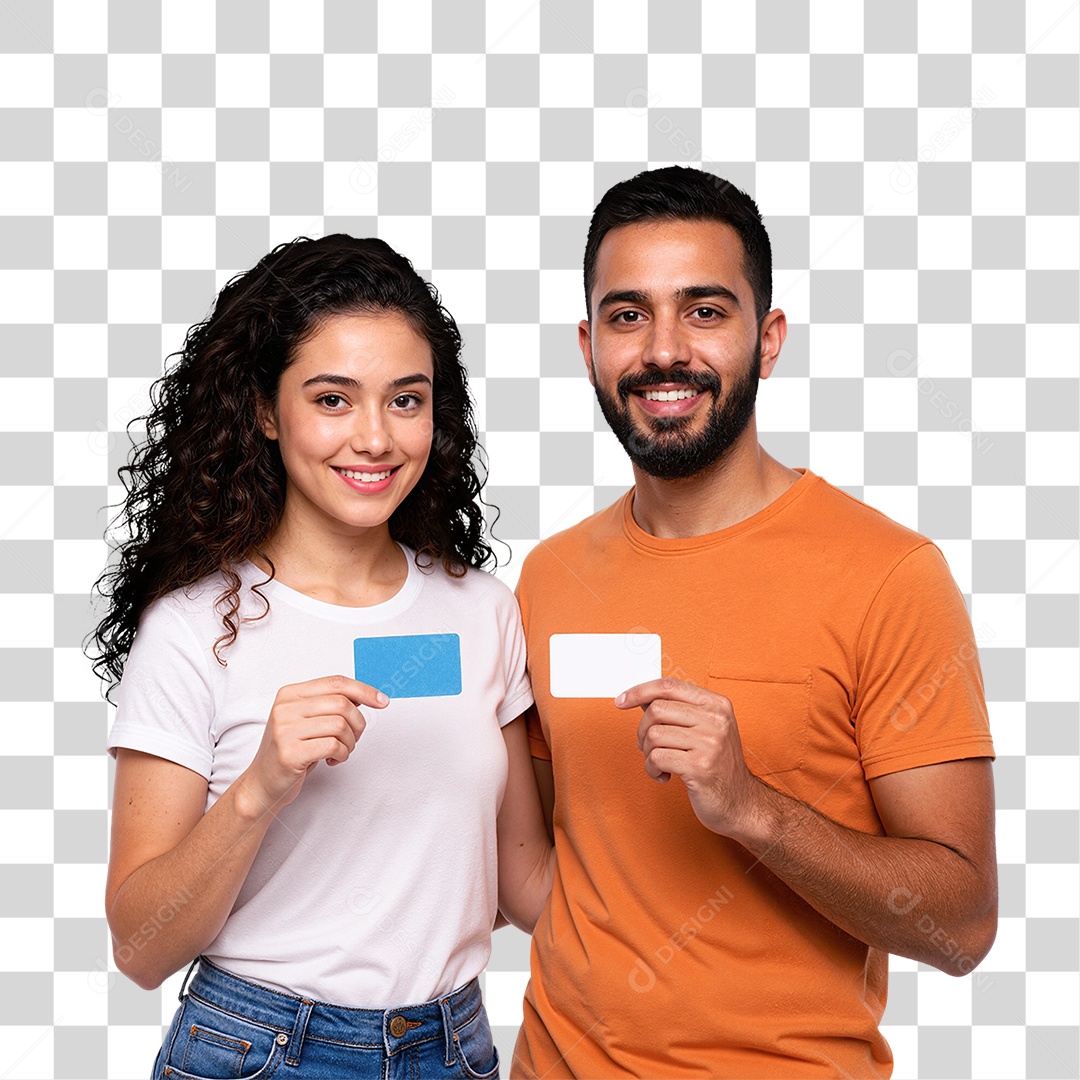 Casal Sorridente Segurando Cartão PNG Transparente