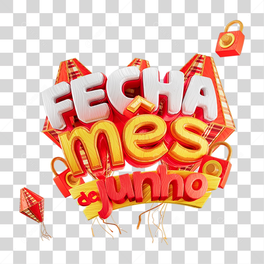 Selo 3D Fecha Mês de Junho Para Composição PNG Transparente