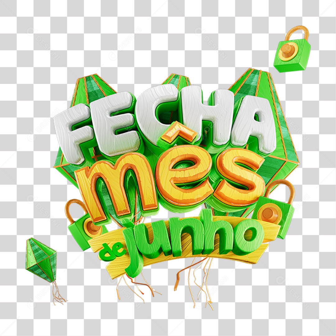 Selo 3D Fecha Mês de Junho Para Composição PNG Transparente