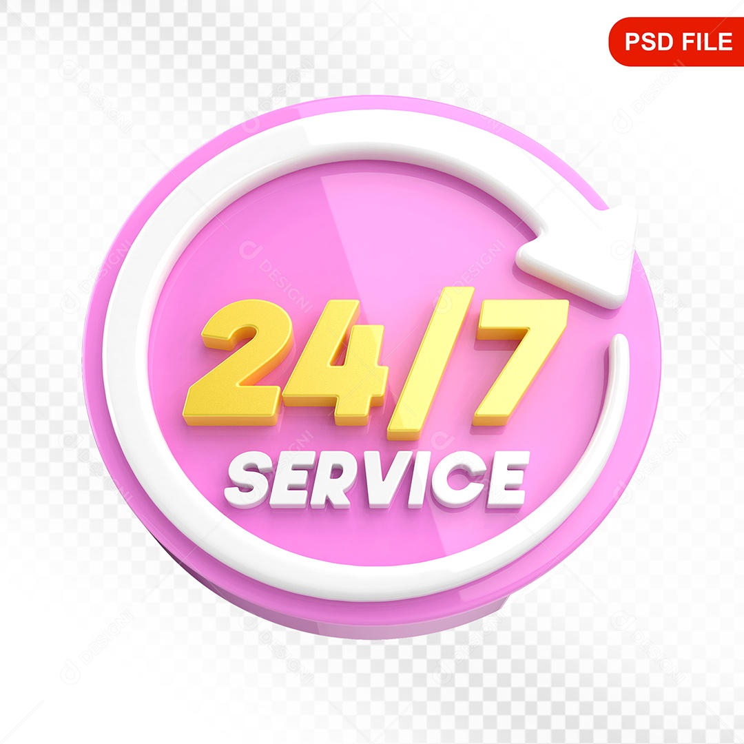 Elemento 3D Ícone Serviço 24 Horas 7 Dias Rosa e Branco Para Composição PSD