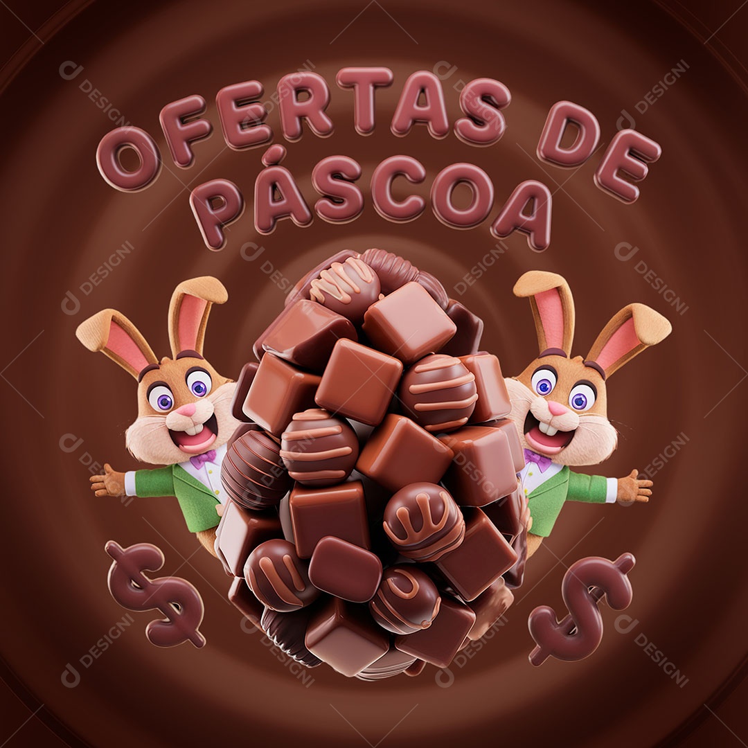 Ofertas de Páscoa Selo 3D Para Composição PSD
