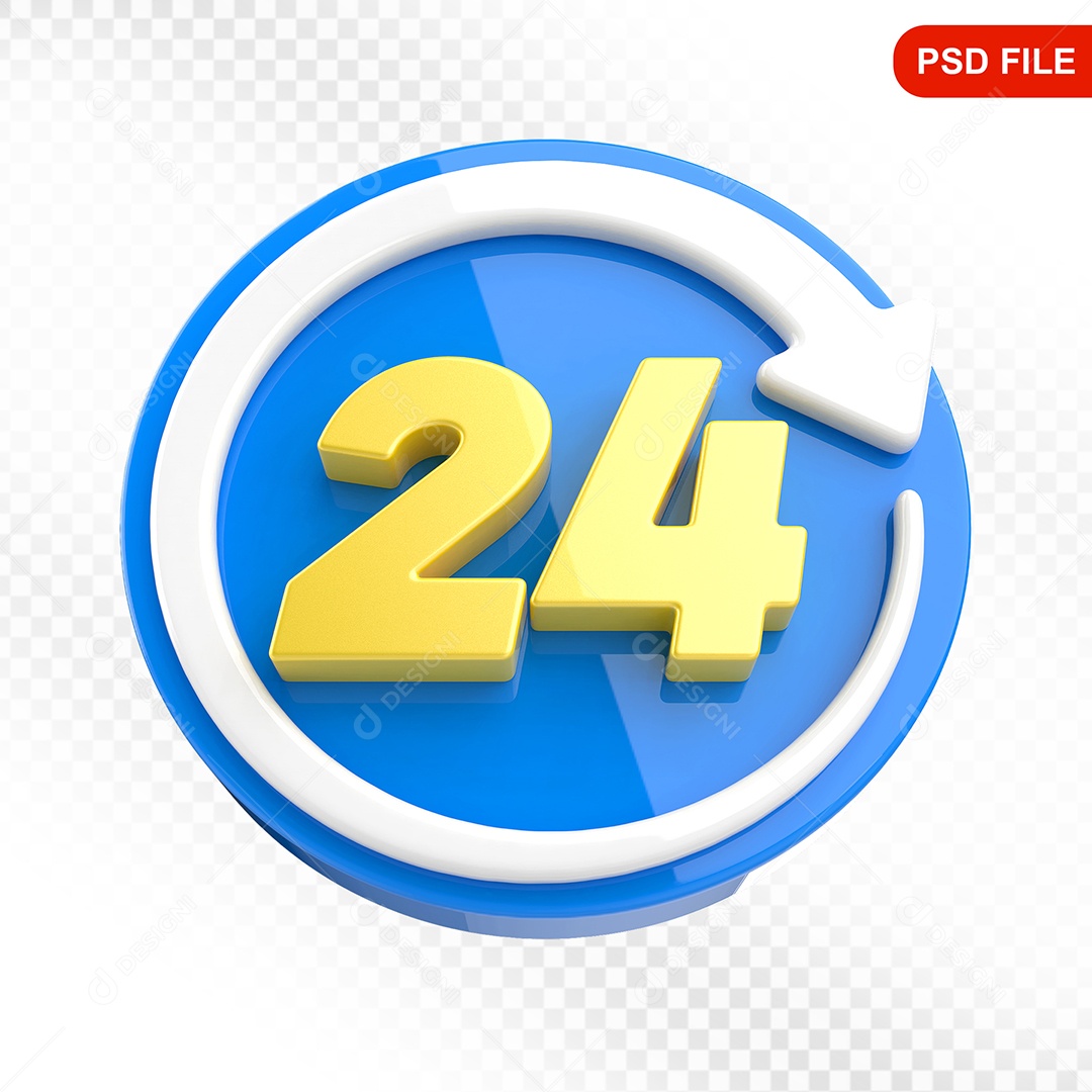 Elemento 3D Ícone 24 Horas Azul e Branco Para Composição PSD